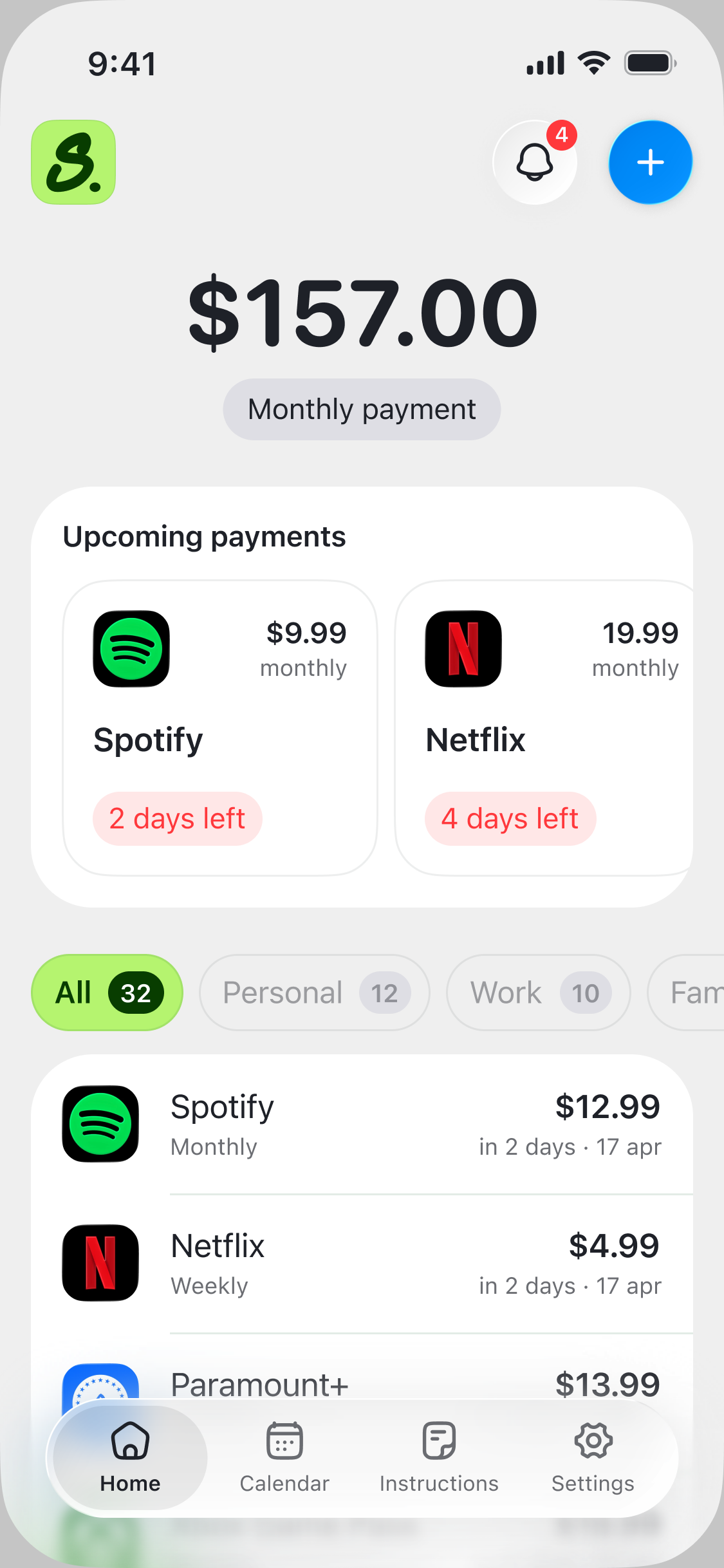 Subbio iPhone screen showing subscription tools and token limit